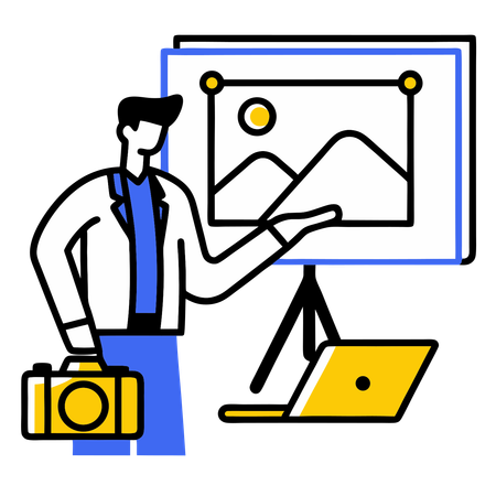 Graphic designer shows website design  Illustration