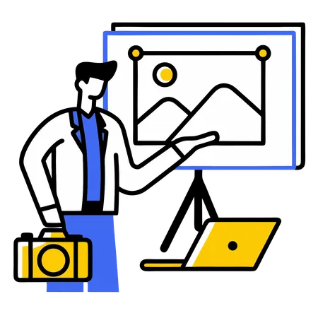 Graphic designer shows website design  Illustration