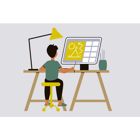 Graphic designer working on monitor  Illustration