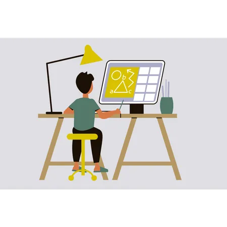 Graphic designer working on monitor  Illustration