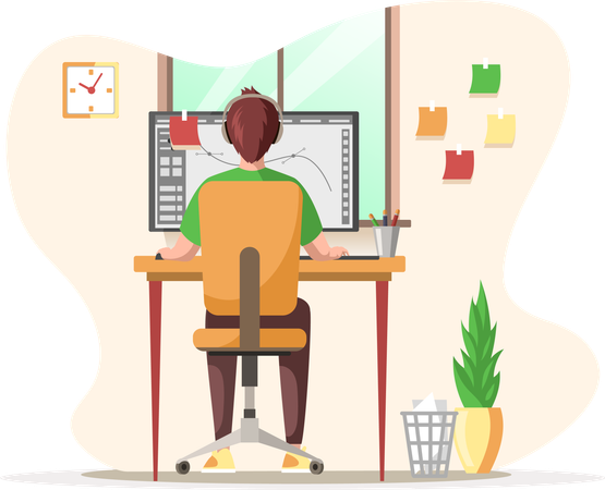 Graphic designer working on pc  Illustration