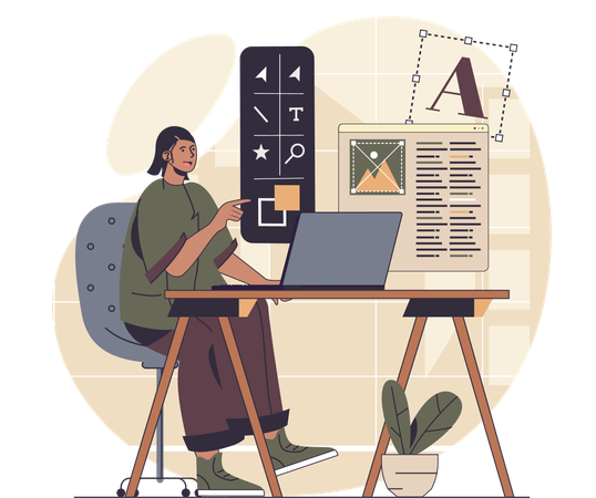 Graphic designer working on web interface  Illustration