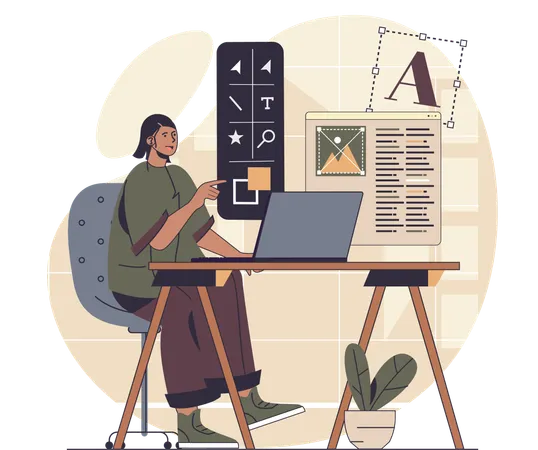 Graphic designer working on web interface  Illustration