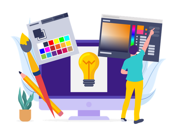 Graphic Designer working on web layout  Illustration