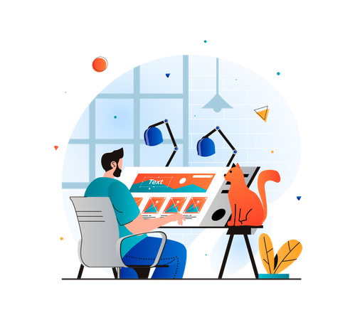 Graphic Designer working on Web UI  Illustration