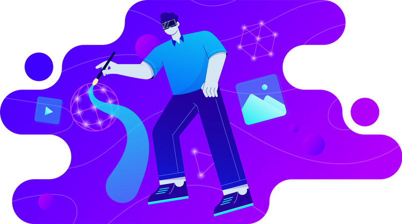 Graphic Designer working using Metaverse  Illustration