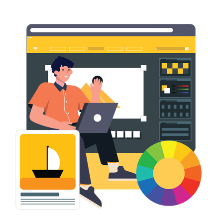 Graphic Designer working with colour pallet  Illustration