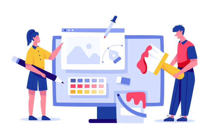Graphic designers working on project  Illustration
