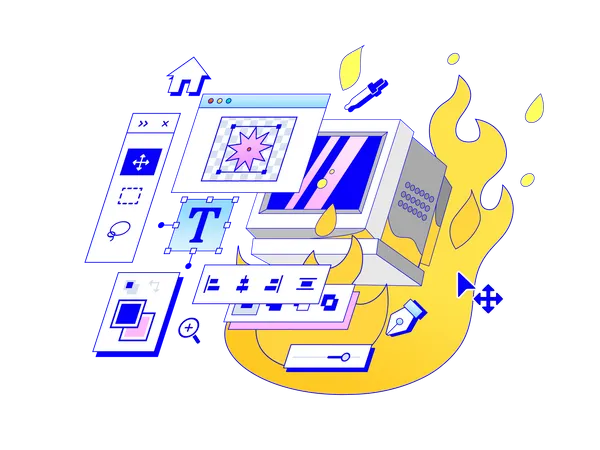 Graphic editor for UX UI designer is on fire  Illustration