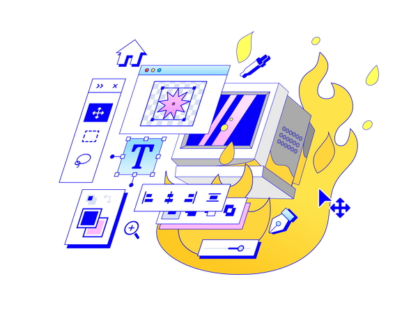 Graphic editor for UX UI designer is on fire  Illustration