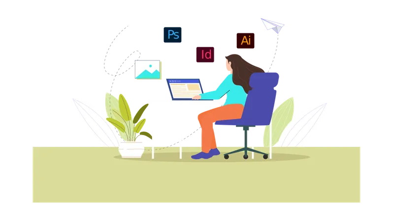 Graphics designer working on laptop  Illustration