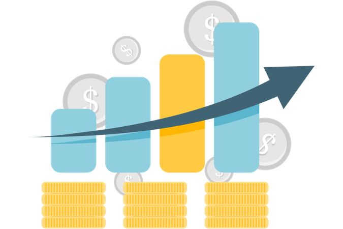 Graphique à barres avec pièce de monnaie  Illustration