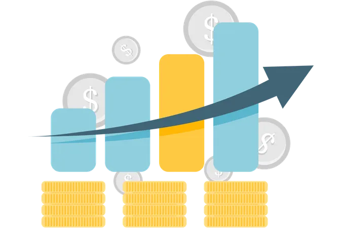 Graphique à barres avec pièce de monnaie  Illustration