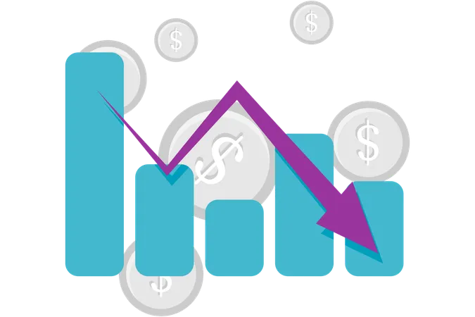 Graphique à barres décroissantes avec pièce de monnaie  Illustration