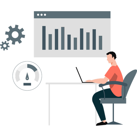 Employé réalisant un graphique d'analyse à barres  Illustration