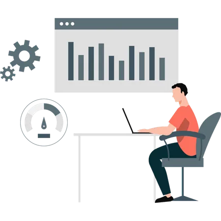 Employé réalisant un graphique d'analyse à barres  Illustration