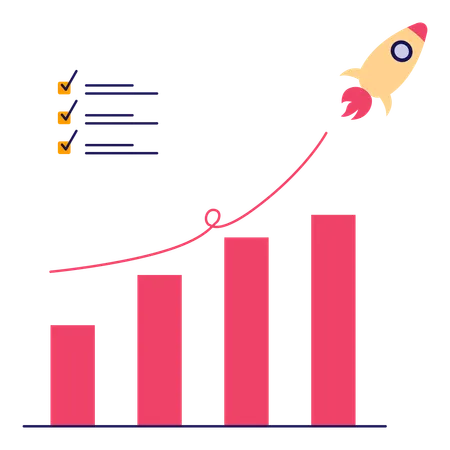 Graphique de croissance des entreprises avec fusée  Illustration