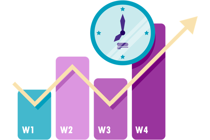 Graphique et horloge de croissance d'entreprise  Illustration