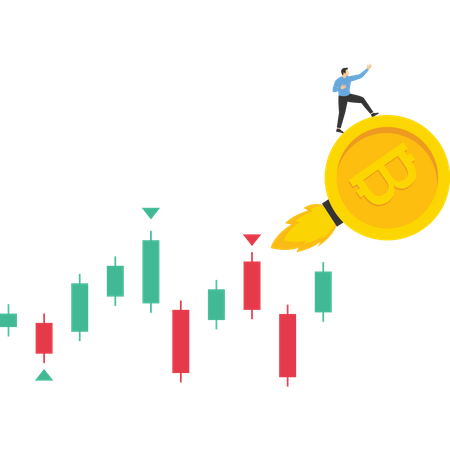 Graphique de monnaie crypto volant haut vers la lune  Illustration