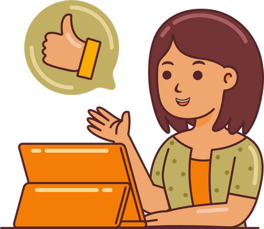 Graphiste femme montrant les pouces vers le haut  Illustration