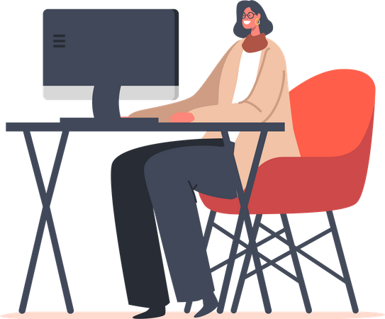 Graphiste indépendant travaillant sur un ordinateur portable assis au bureau  Illustration