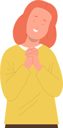 Grateful girl prayer smiling and feeling thankful  Illustration