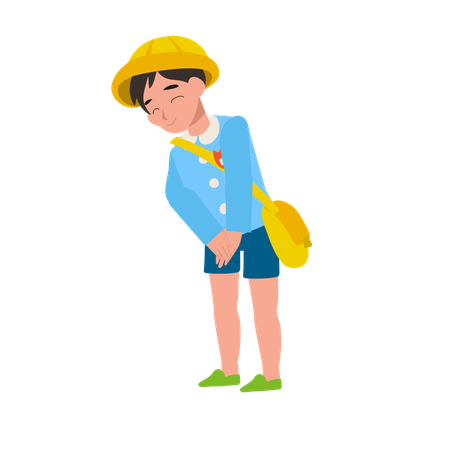 Grateful kindergarten boy in uniform performing a respectful bow thank you  Illustration