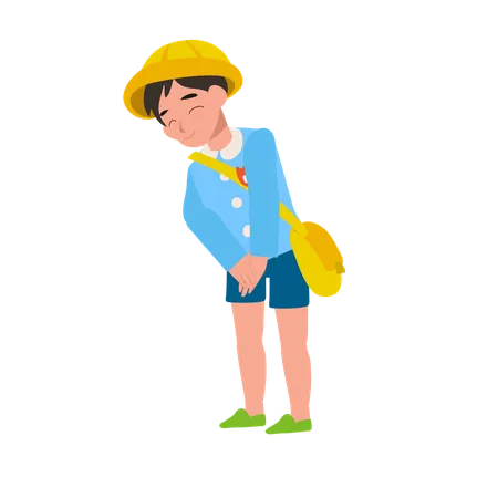 Grateful kindergarten boy in uniform performing a respectful bow thank you  Illustration