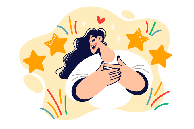 Grateful woman gives four star rating for excellent service  Illustration