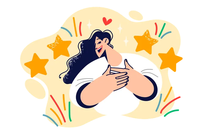 Grateful woman gives four star rating for excellent service  Illustration