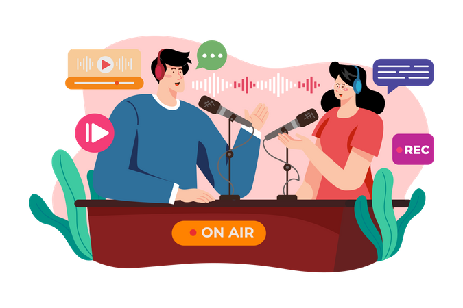 Gravação e transmissão de podcast  Illustration
