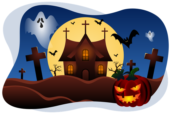 Graveyard haunted house Illustration