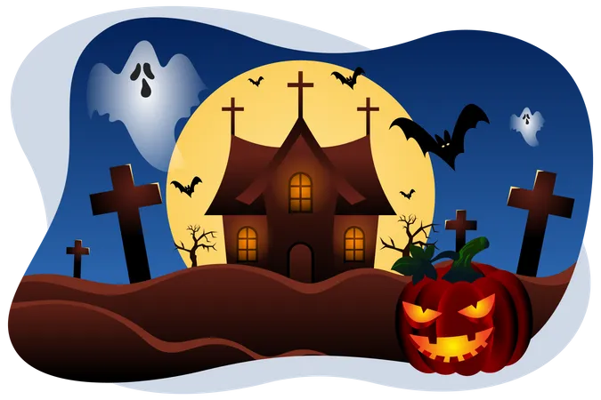 Graveyard haunted house  Illustration