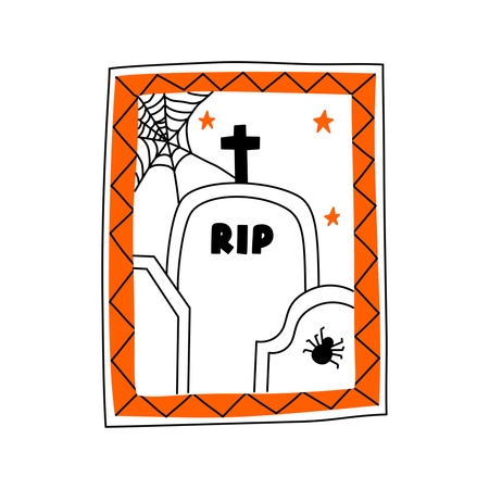 Graveyard Scene in Halloween Frame  Illustration