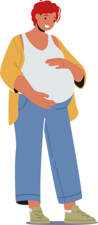 Mulher grávida com a mão na barriga  Ilustração