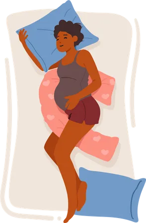 Mulher grávida dormindo com almofada de maternidade personalizada  Ilustração