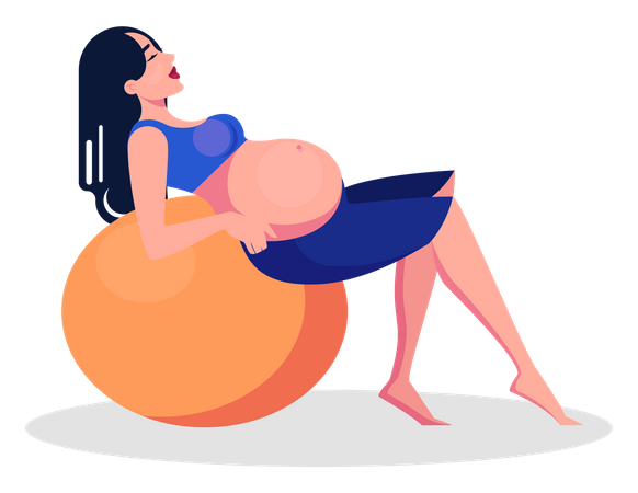 Mulher grávida fazendo exercício com bola  Ilustração