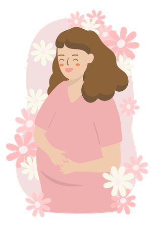 Mulher grávida segurando a barriga  Ilustração