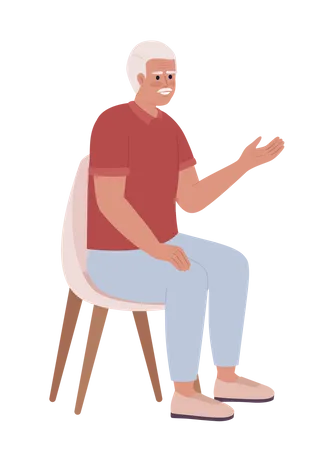 Gray haired old man on chair gesturing Illustration