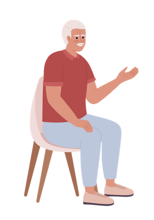 Gray haired old man on chair gesturing  Illustration