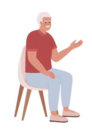 Gray haired old man on chair gesturing  Illustration