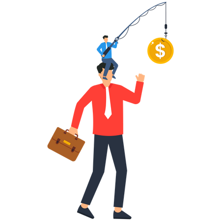 Greedy businessman investor running to catch money  Illustration