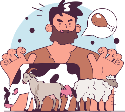Greedy peasant thinking about stealing animal for meat  Illustration