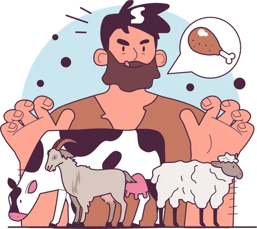 Greedy peasant thinking about stealing animal for meat  Illustration