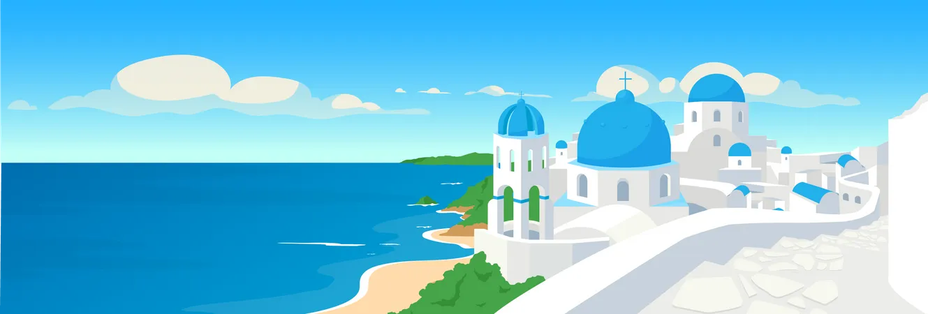Greek coastal town Illustration