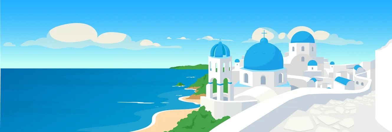 Greek coastal town  Illustration