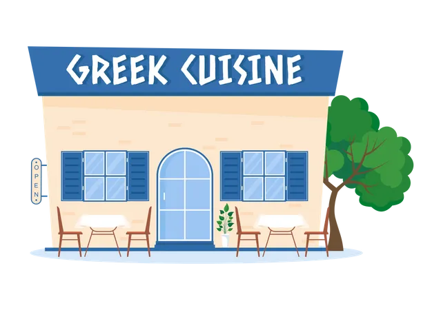 Greek cuisine restaurant Illustration