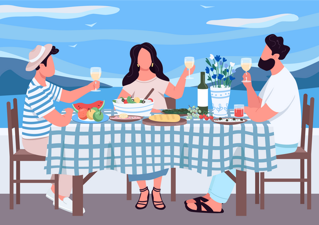 Greek holiday for friends  イラスト