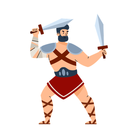 Greek or Roman gladiator with two swords  Illustration