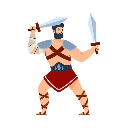 Greek or Roman gladiator with two swords  Illustration